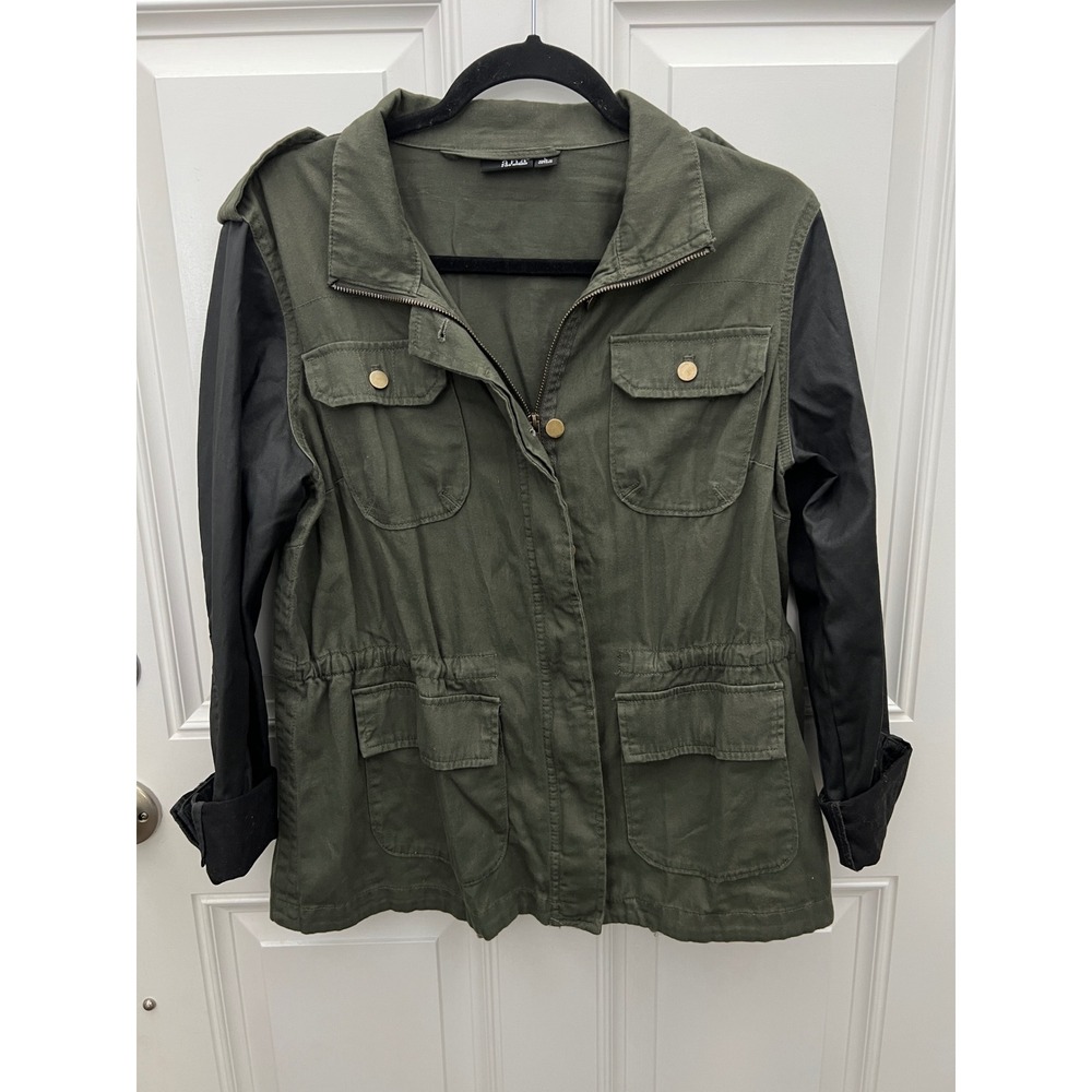 a.n.a A New Approach Olive Green Utility Jacket Black Contrast Sleeves Large